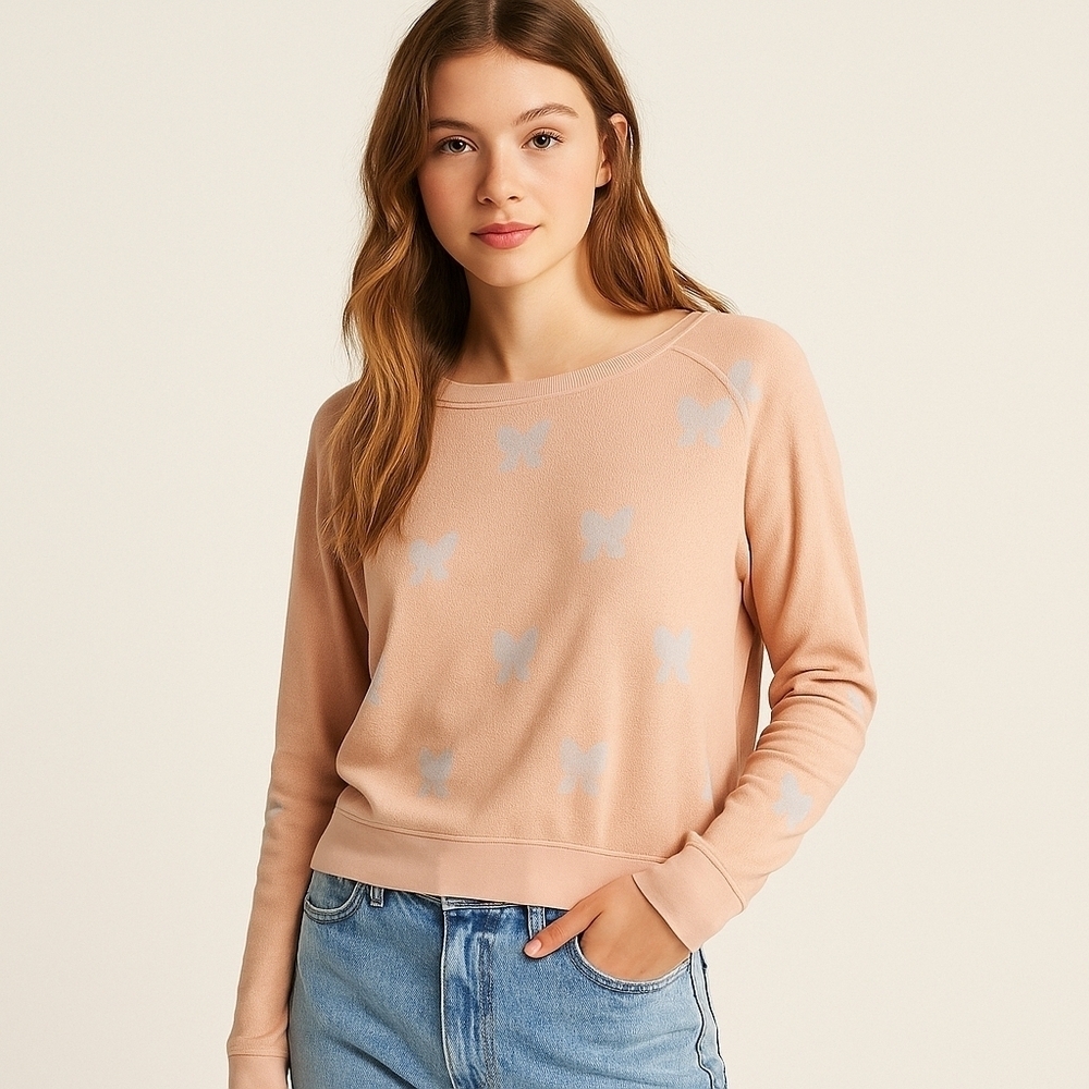 WILDFOX Heart Print Studded Pullover Sweatshirt – Size XS